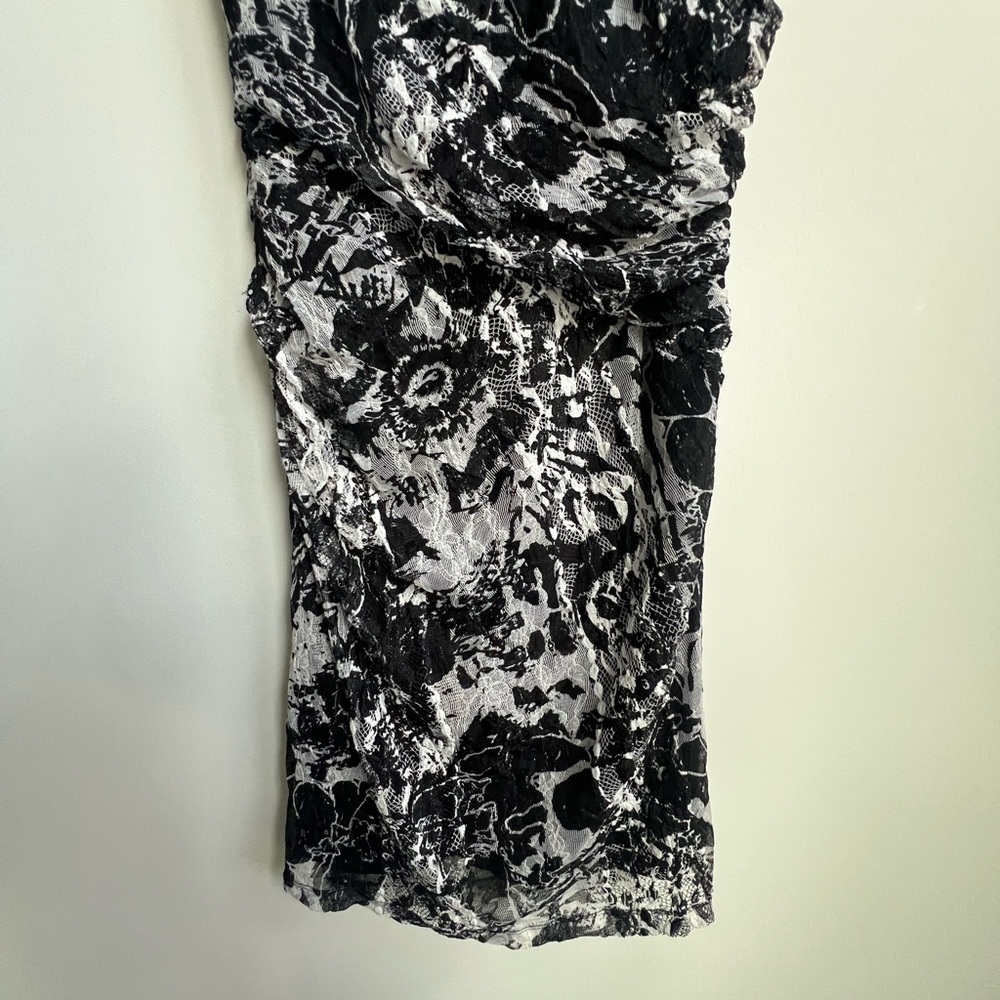 REISS Bodycon Romisa Draped Lace dress Asymmetrical Whimsical Y2K abstract print - Picture 14 of 15